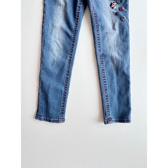 Girls' TRUE RELIGION Floral Patch Medium Dark Rinse Skinny Jeans, Size 6X - Picture 5 of 16